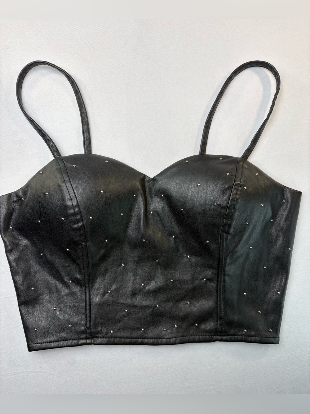 Say What? Black Faux Leather Studded Bustier Crop Top